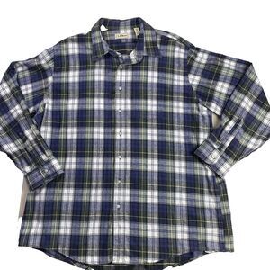 LL Bean Flannel Shirt Mens 2XLT blue Green Scotch Button Up Outdoor Chores Tall